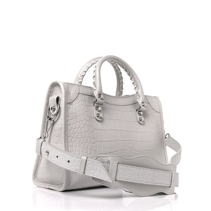 Balenciaga Matte Supple Lambskin Crocodile Embossed Classic Silver Hardware S City White 2 of 10