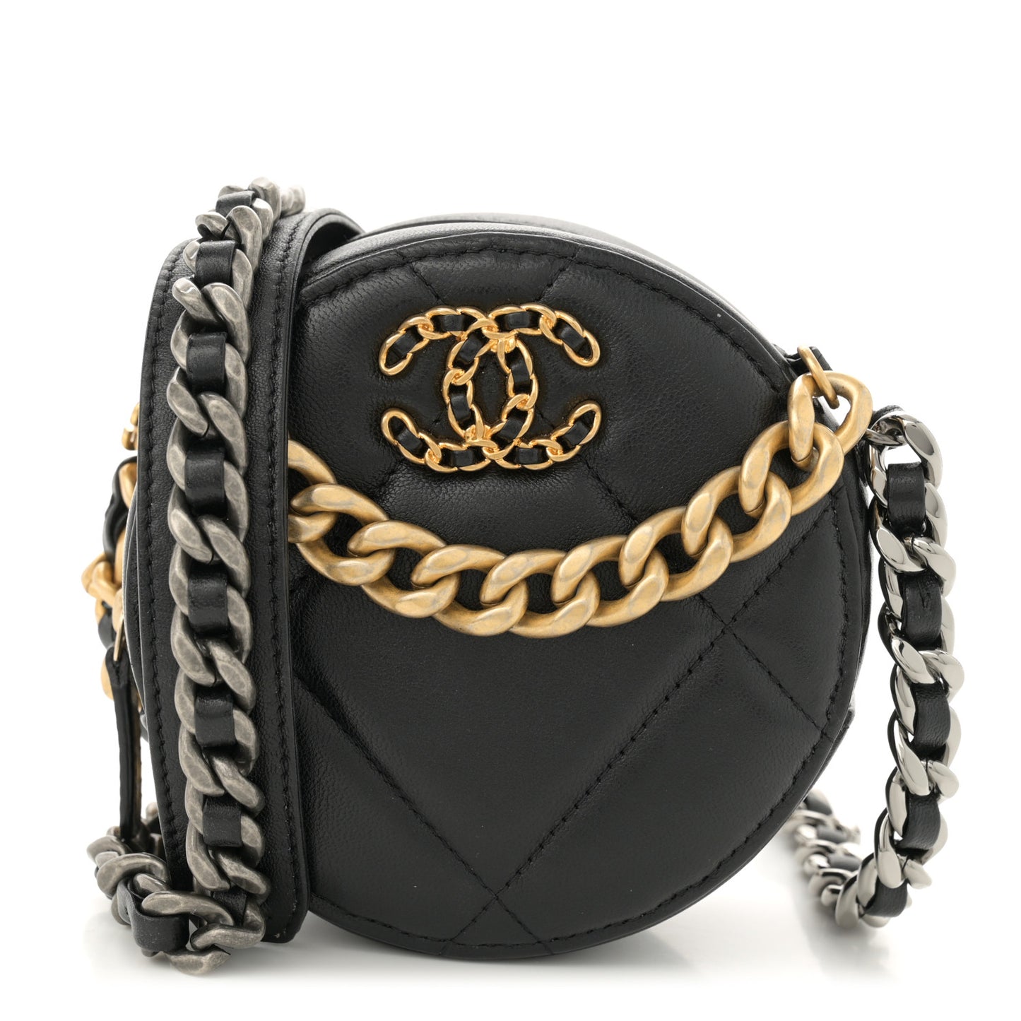 Lambskin Quilted Chanel 19 Round Clutch With Chain Black