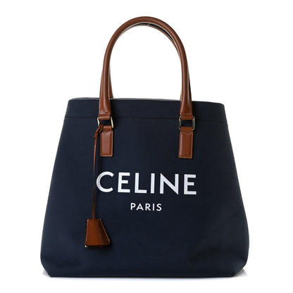 Celine Canvas Calfskin Horizontal Cabas Navy Tan 1 of 5