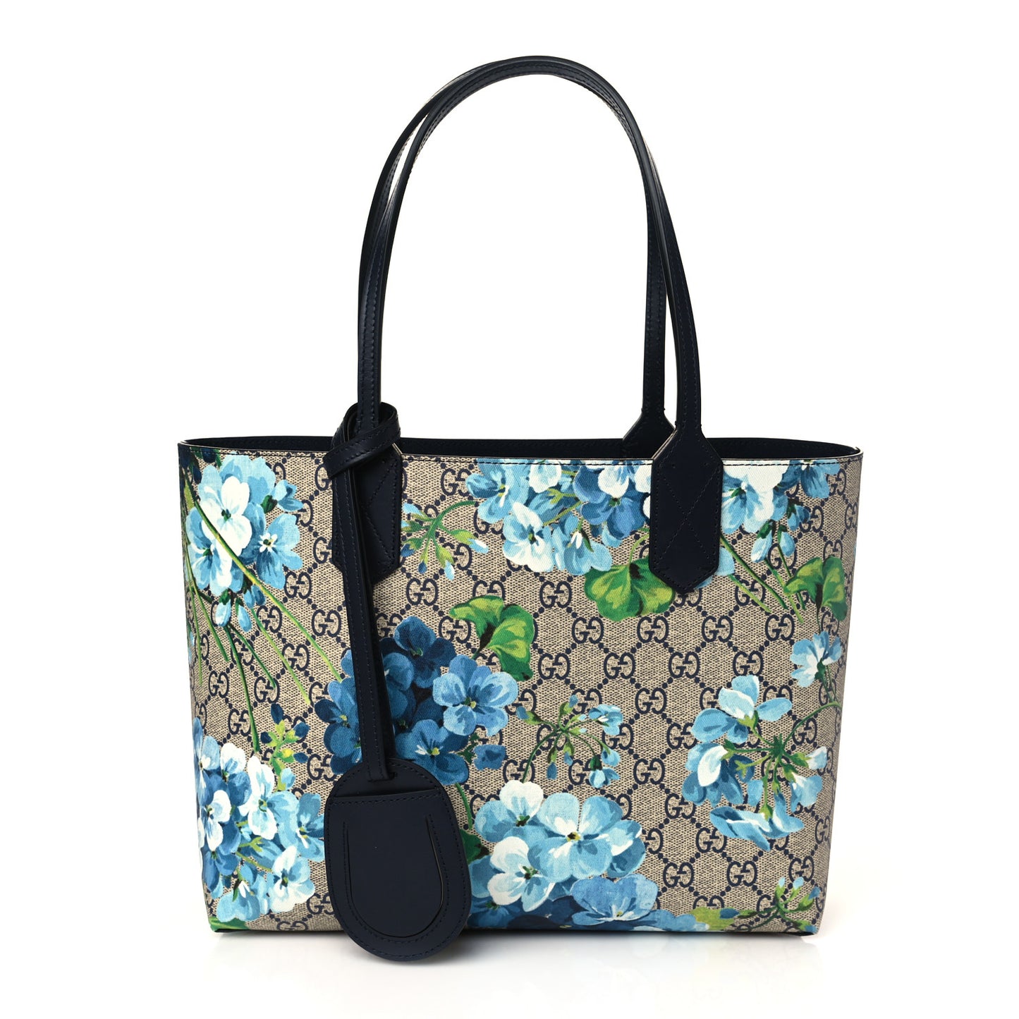 GG Supreme Monogram Blooms Small Reversible Tote Beige Blue Navy