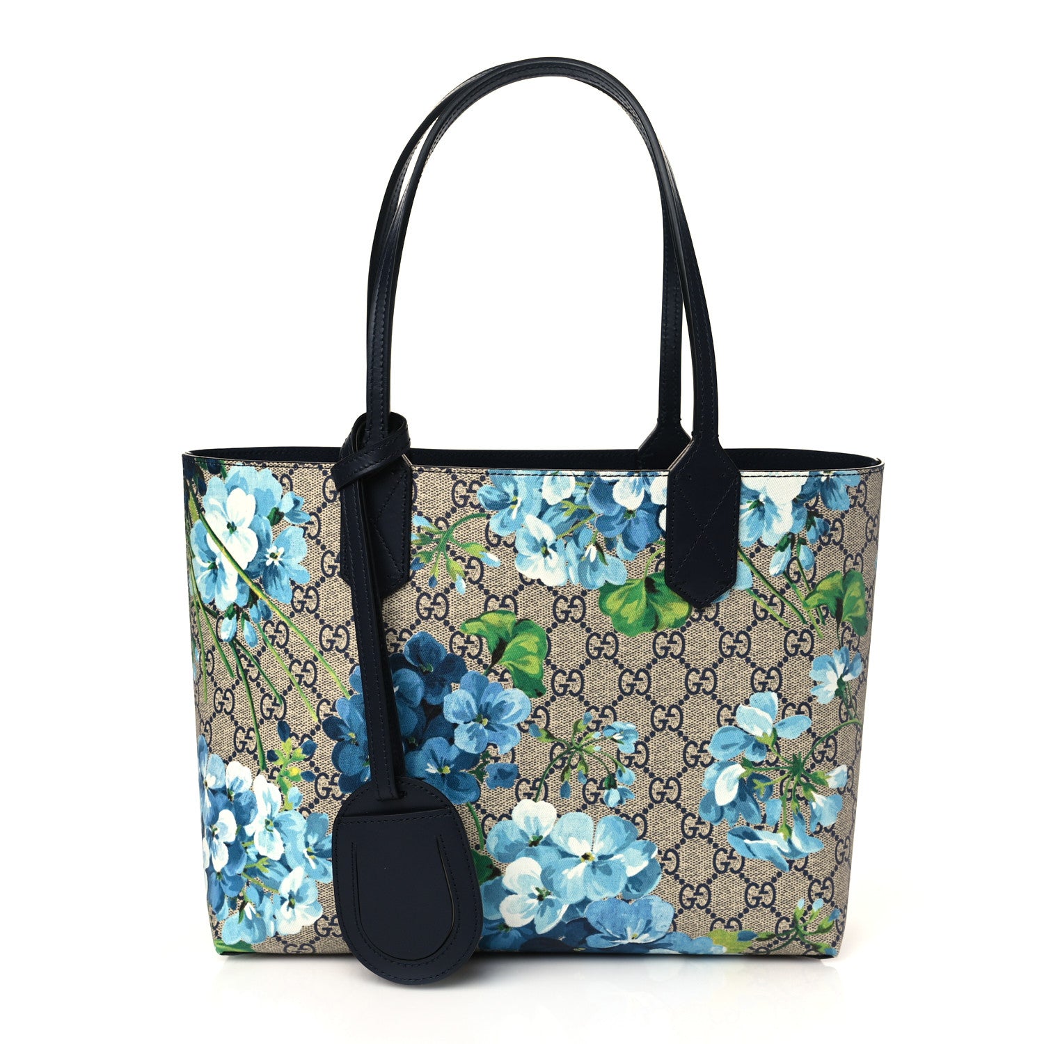 Gucci GG Supreme Monogram Blooms Small Reversible Tote Beige Blue Navy 1 of 9