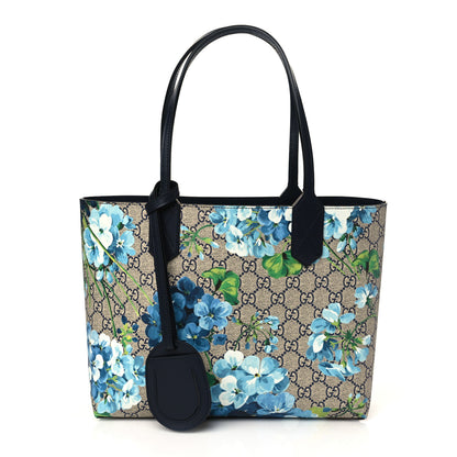 Gucci GG Supreme Monogram Blooms Small Reversible Tote Beige Blue Navy 1 of 9