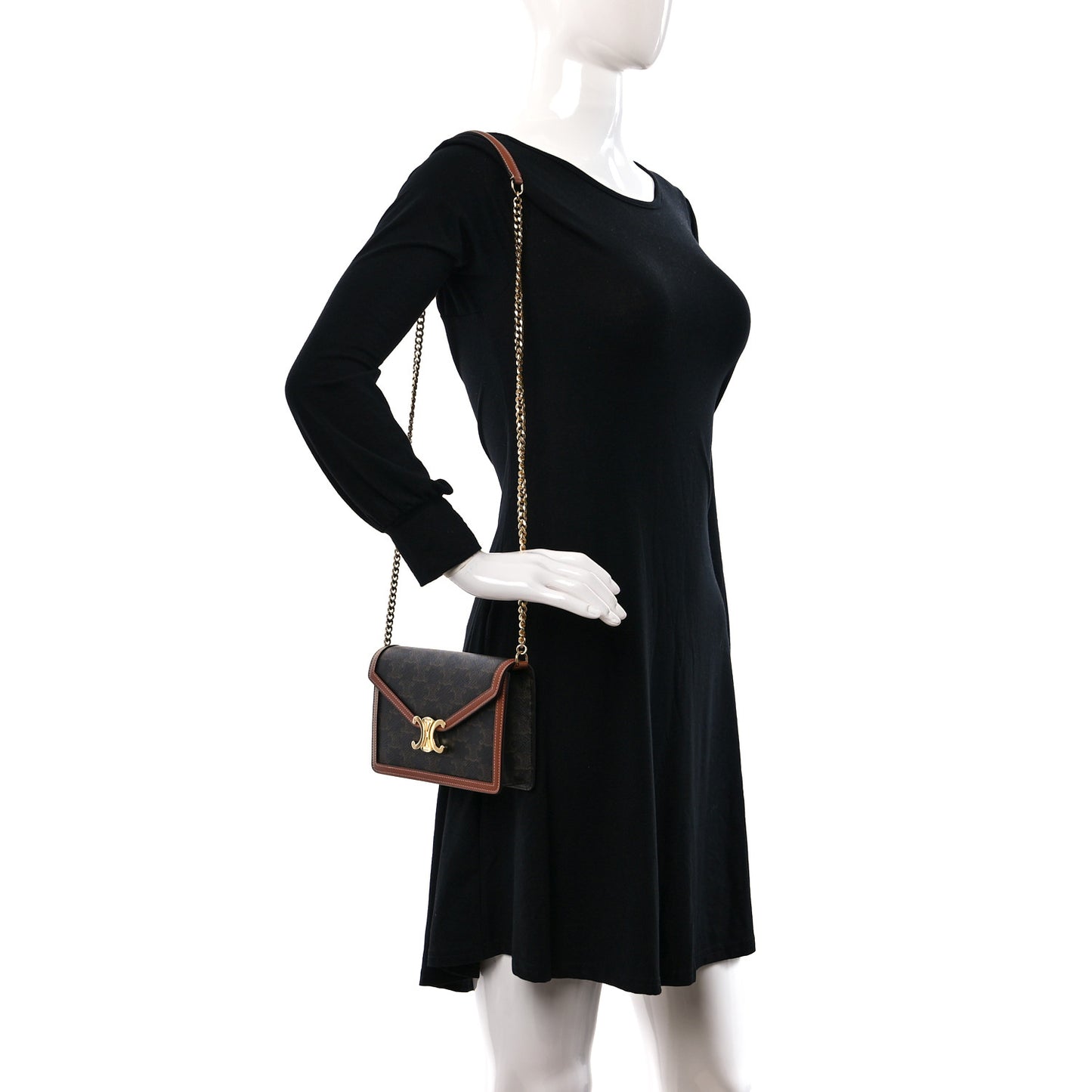 Triomphe Canvas Calfskin Wallet on Chain Tan