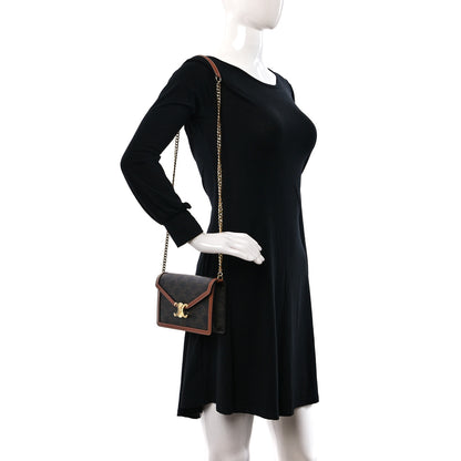 Celine Triomphe Canvas Calfskin Wallet on Chain Tan 2 of 9