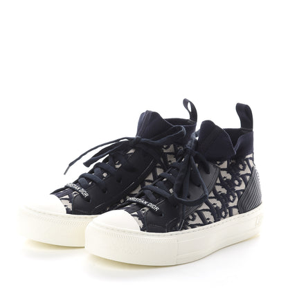 Christian Dior Technical Knit Calfskin Oblique Womens Walk'n Dior Mid Top Sneakers 35.5 Deep Blue 3 of 7