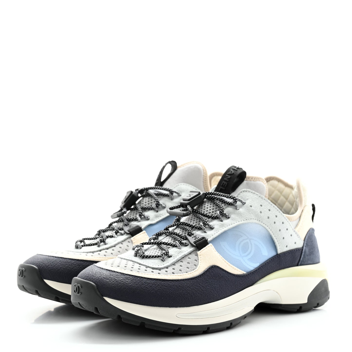 Fabric Suede Calfskin Mesh Womens CC Sneakers 40 Black Blue Ivory