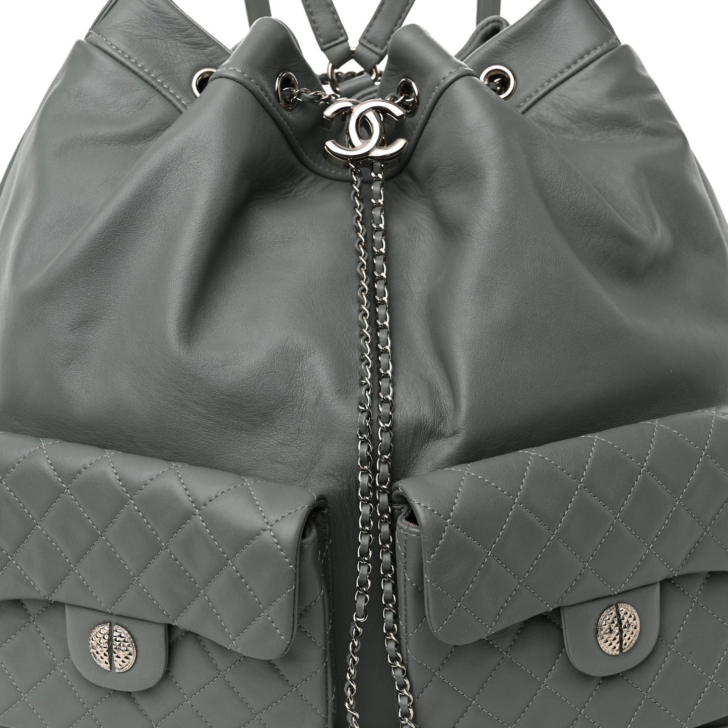 Lambskin Quilted Backpack Pocket Grey
