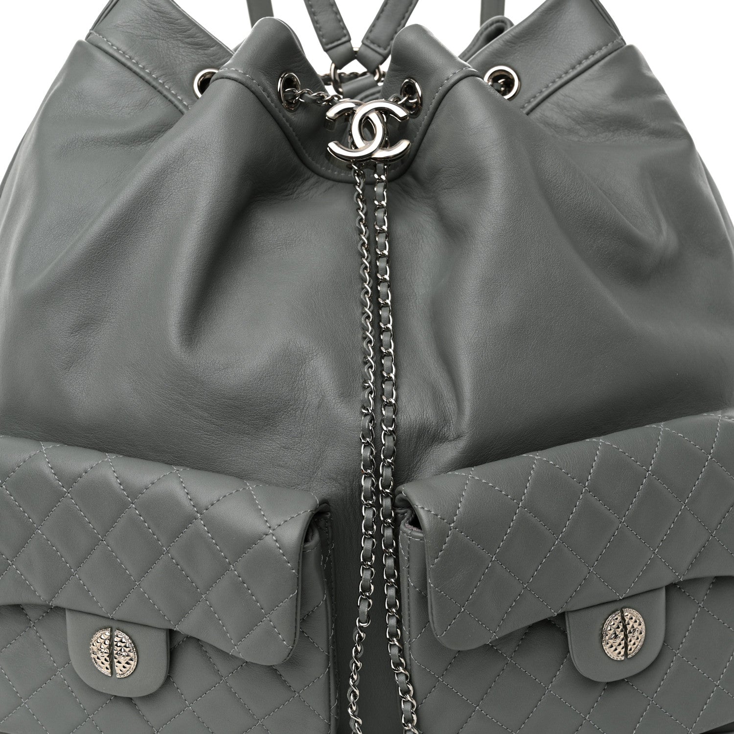 Chanel Lambskin Quilted Backpack Pocket Grey 8 of 10