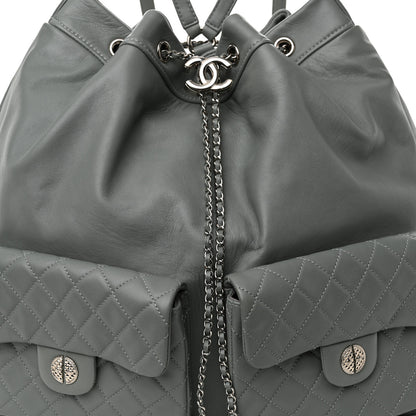 Chanel Lambskin Quilted Backpack Pocket Grey 8 of 10