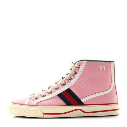 Gucci Canvas Web Womens 1977 Tennis High Top Sneakers 38 Wild Rose Mystic White 1 of 5
