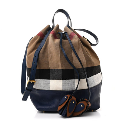Burberry Grainy Calfskin House Check Canvas Heston Crossbody Blue 1 of 11