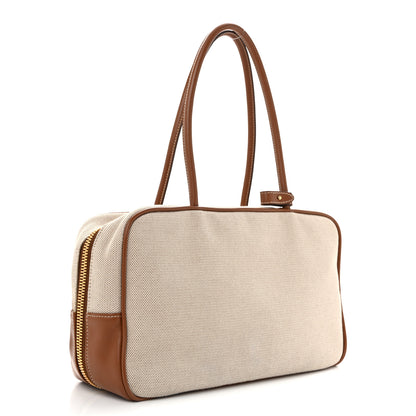 Miu Miu Canvas Calfskin Large Beau Top Handle Bag Naturale Brandy 3 of 10