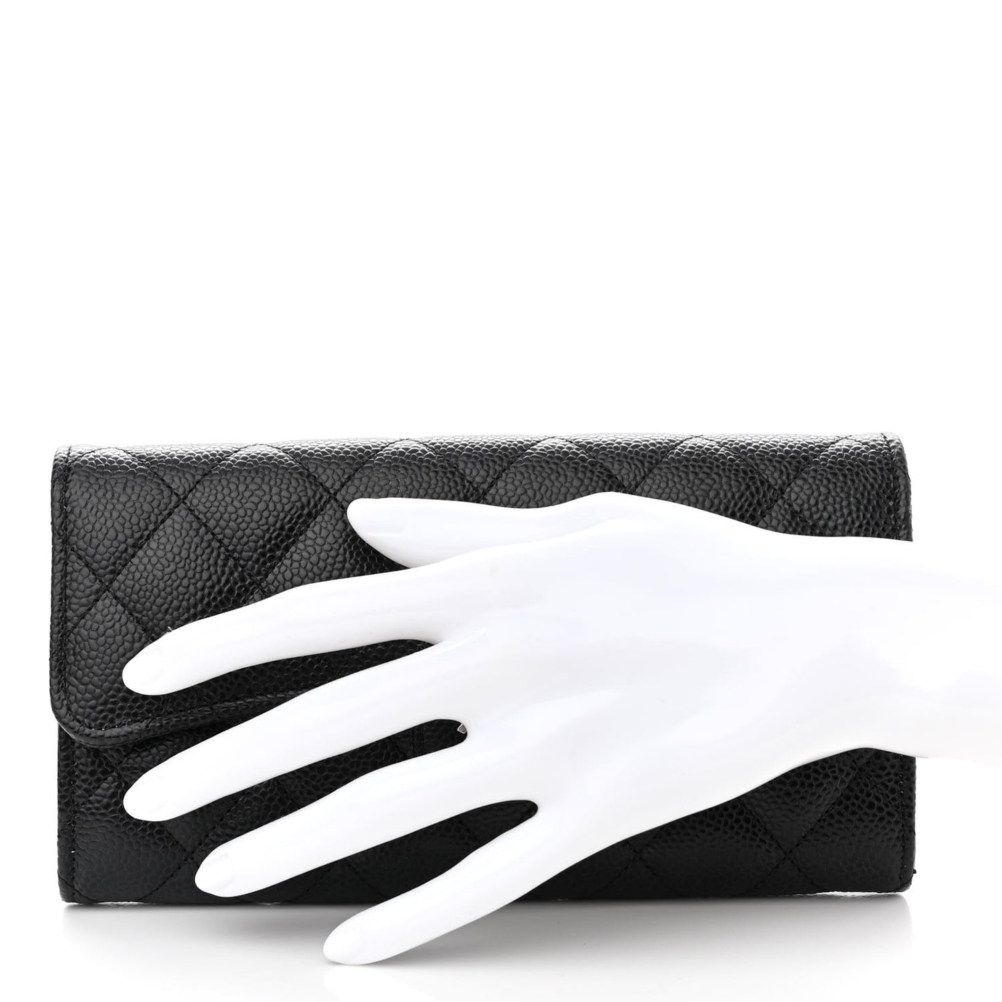 Caviar Quilted Large Gusset Flap Wallet Black