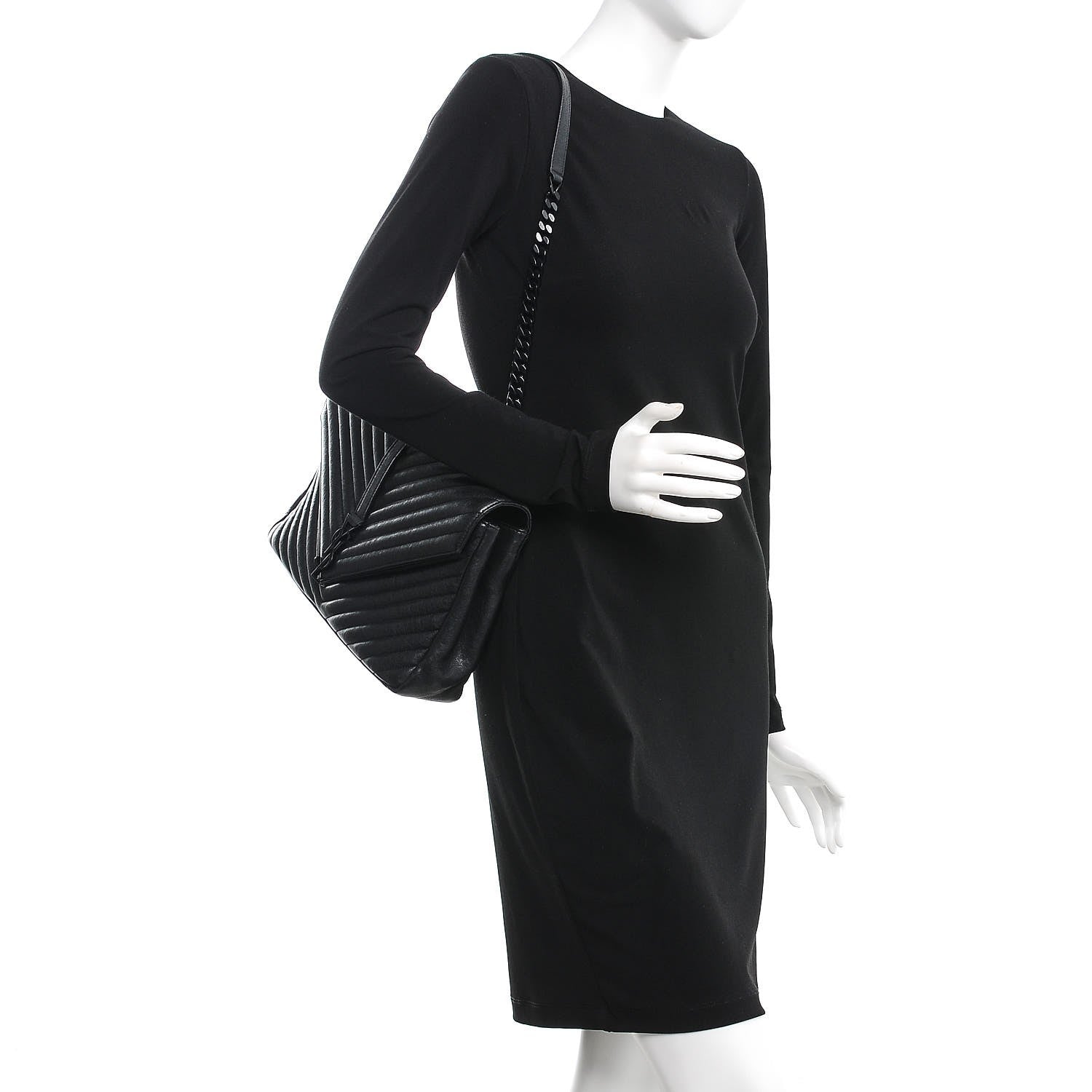 Saint Laurent Sheepskin Matelasse Chevron Monogram Monochrome Large College Satchel Black 2 of 12