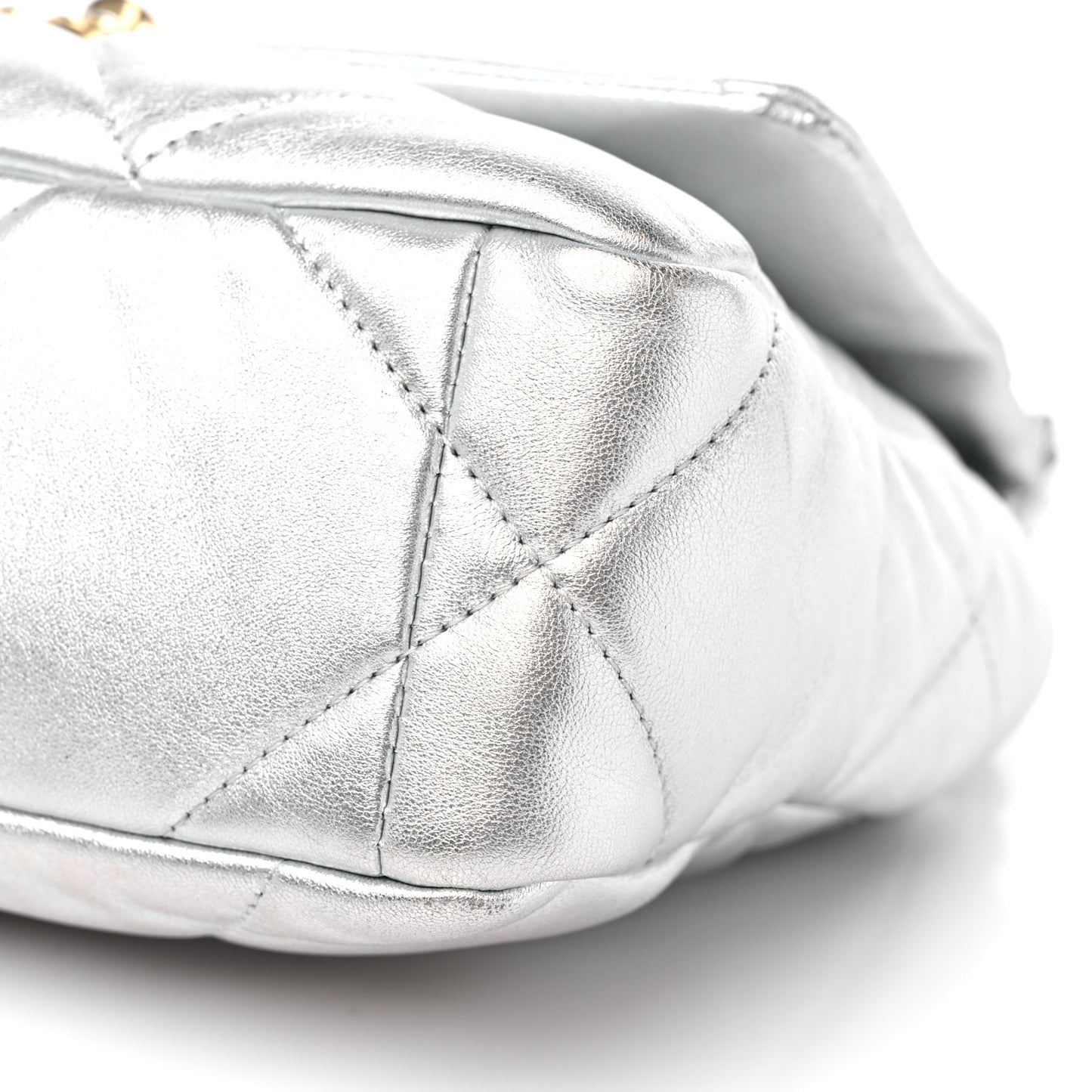 Metallic Lambskin Quilted Medium Chanel 19 Flap Silver