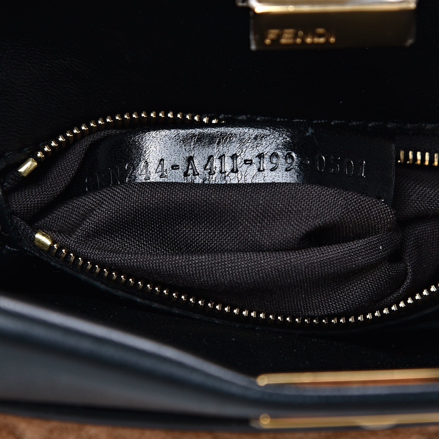 Fendi Shearling Nappa Macro FF 1974 Mini Peekaboo Iconic Satchel Tobacco Black 6 of 8