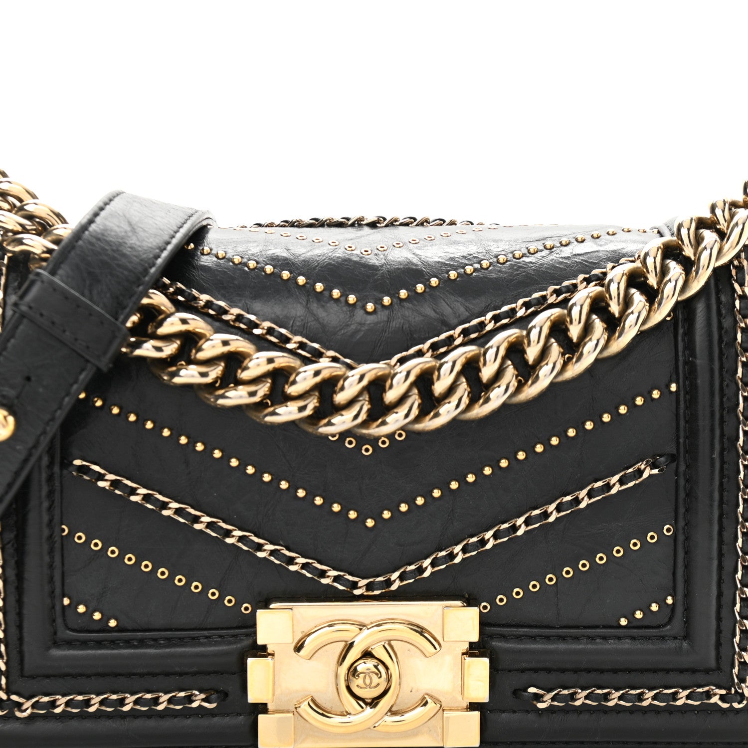 Chanel Crumpled Calfskin Chevron Small Chain Boy Flap Black 7 of 10