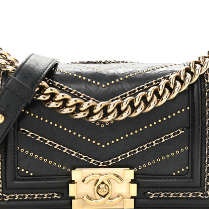 Chanel Crumpled Calfskin Chevron Small Chain Boy Flap Black 7 of 10