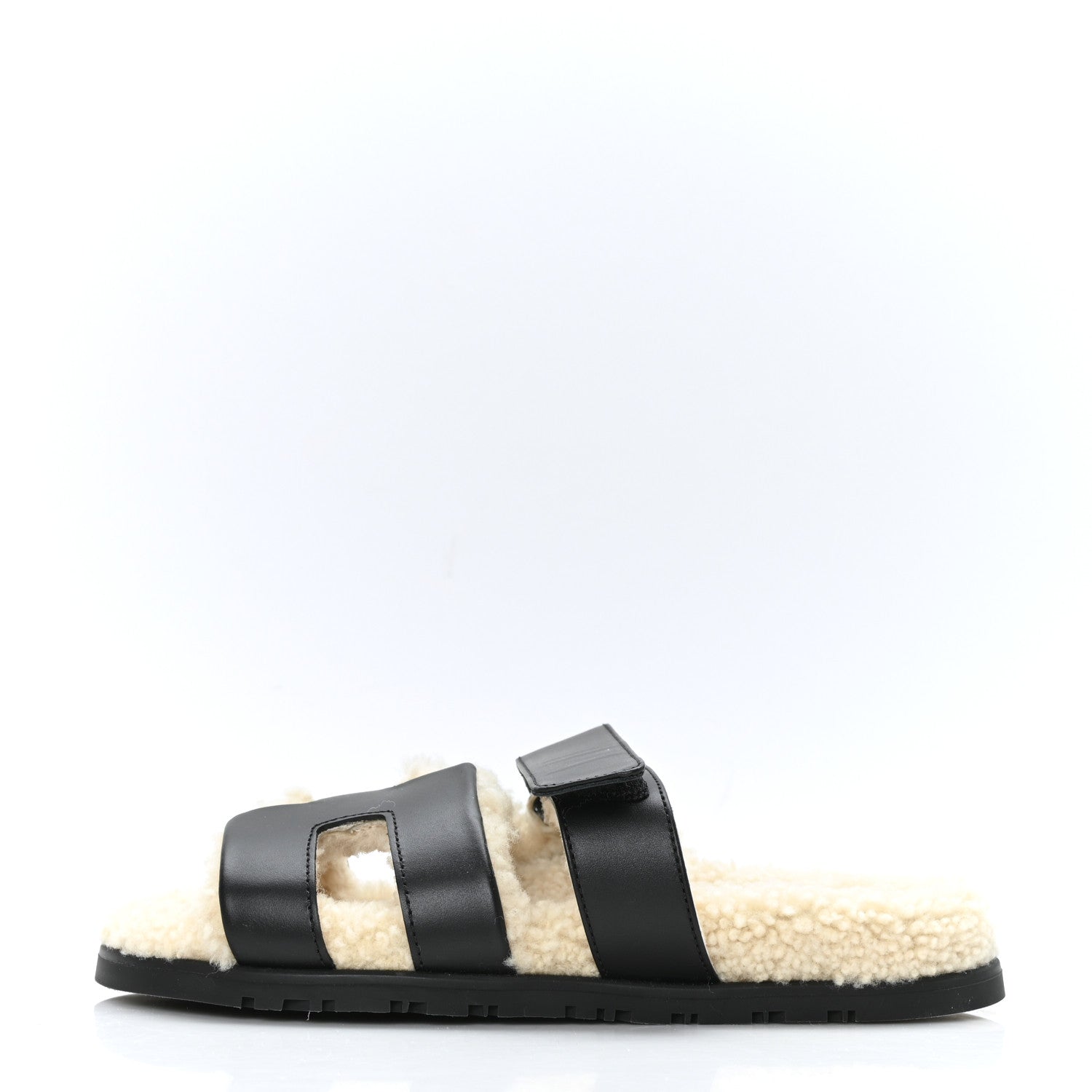 Hermes Veau Indios Woolskin Womens Chypre Sandals 36 Black Ecru 1 of 8