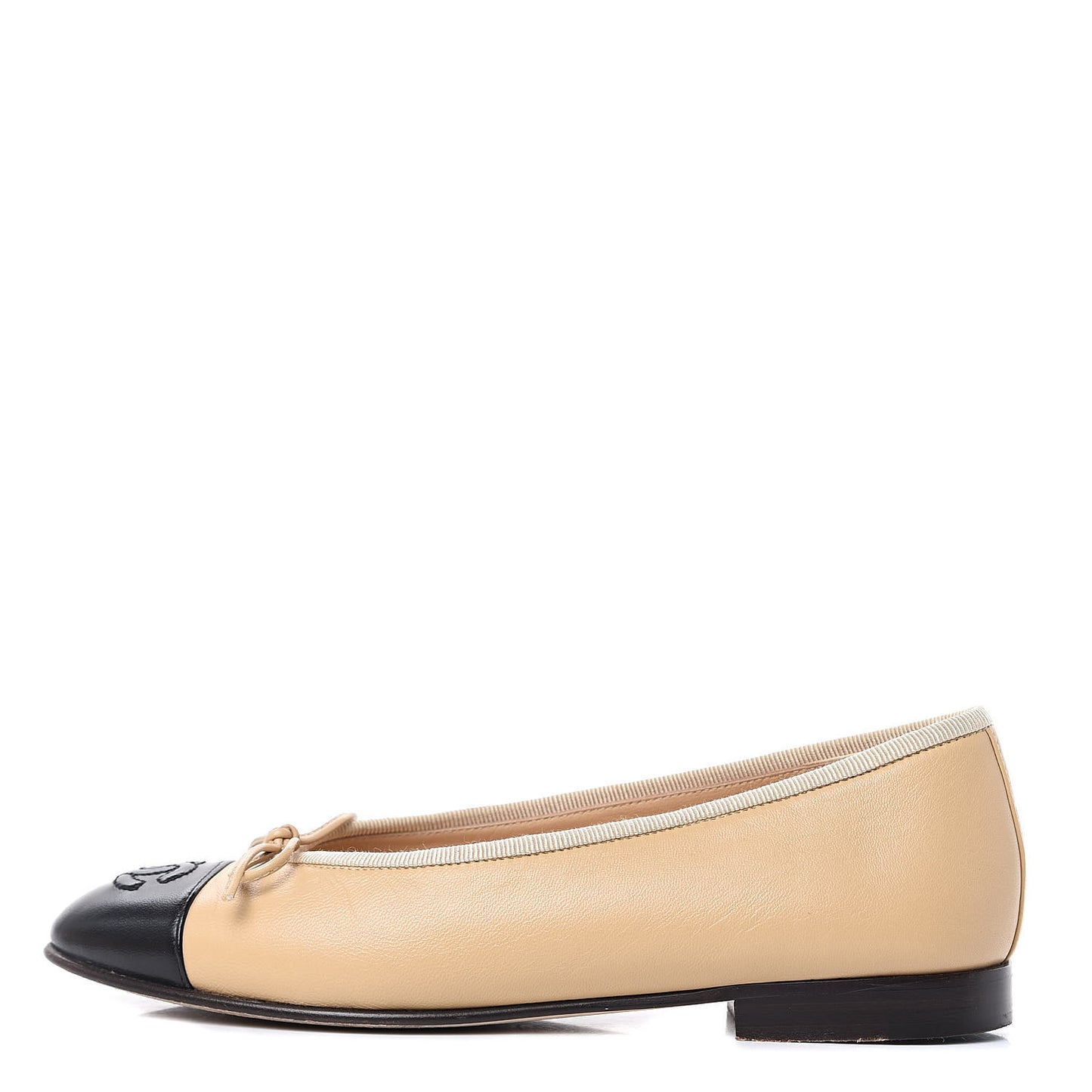 Lambskin CC Cap Toe Ballerina Flats 35 Beige Black
