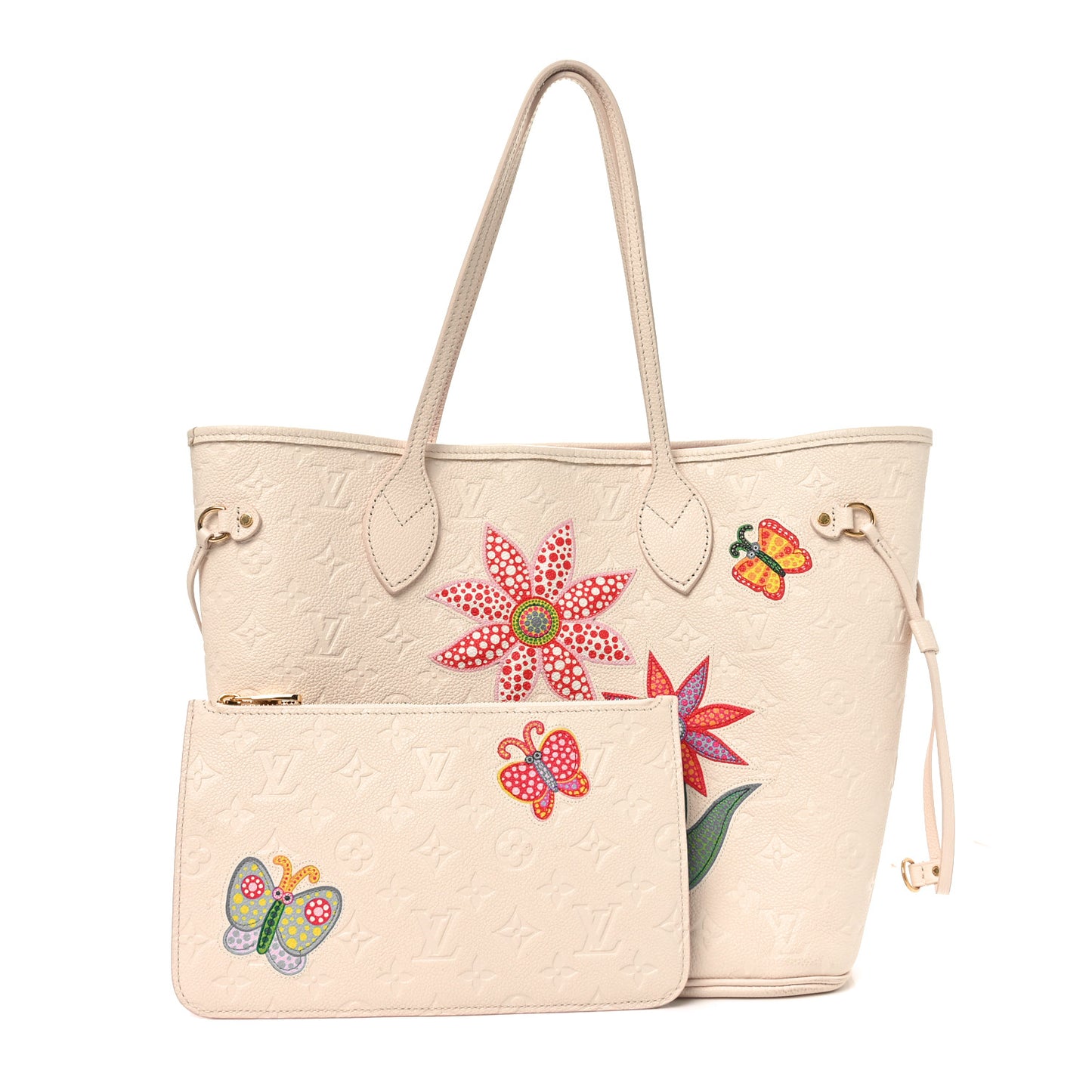 LV X YK Empreinte Inlaid Kusama Flowers Neverfull MM Quartz