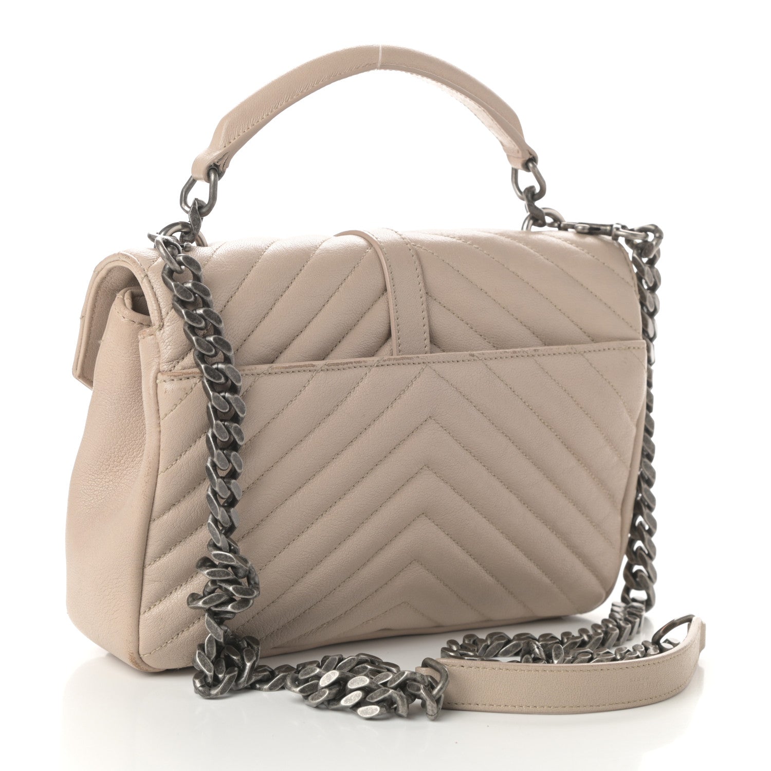 Saint Laurent Sheepskin Matelasse Chevron Monogram Medium College Bag Rose Antic 3 of 11