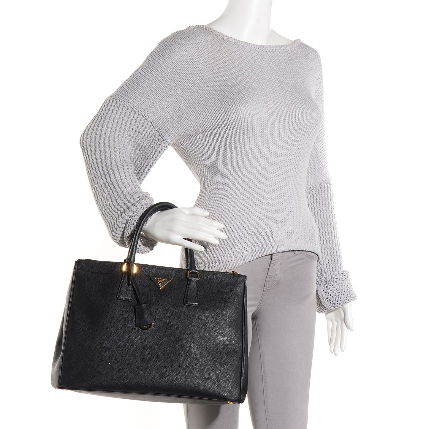 Saffiano Lux Large Double Zip Tote Nero Black