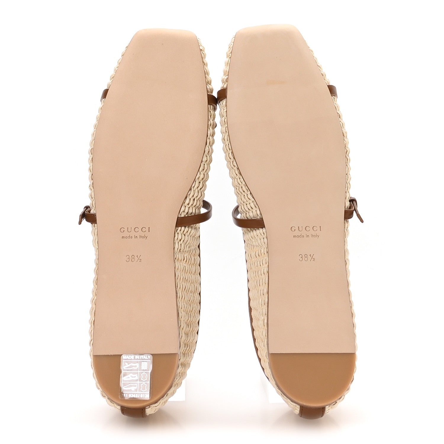 Gucci Raffia Nappa Horsebit Ballerina Flats 38.5 Natural Sundial 6 of 9