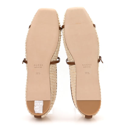 Gucci Raffia Nappa Horsebit Ballerina Flats 38.5 Natural Sundial 6 of 9