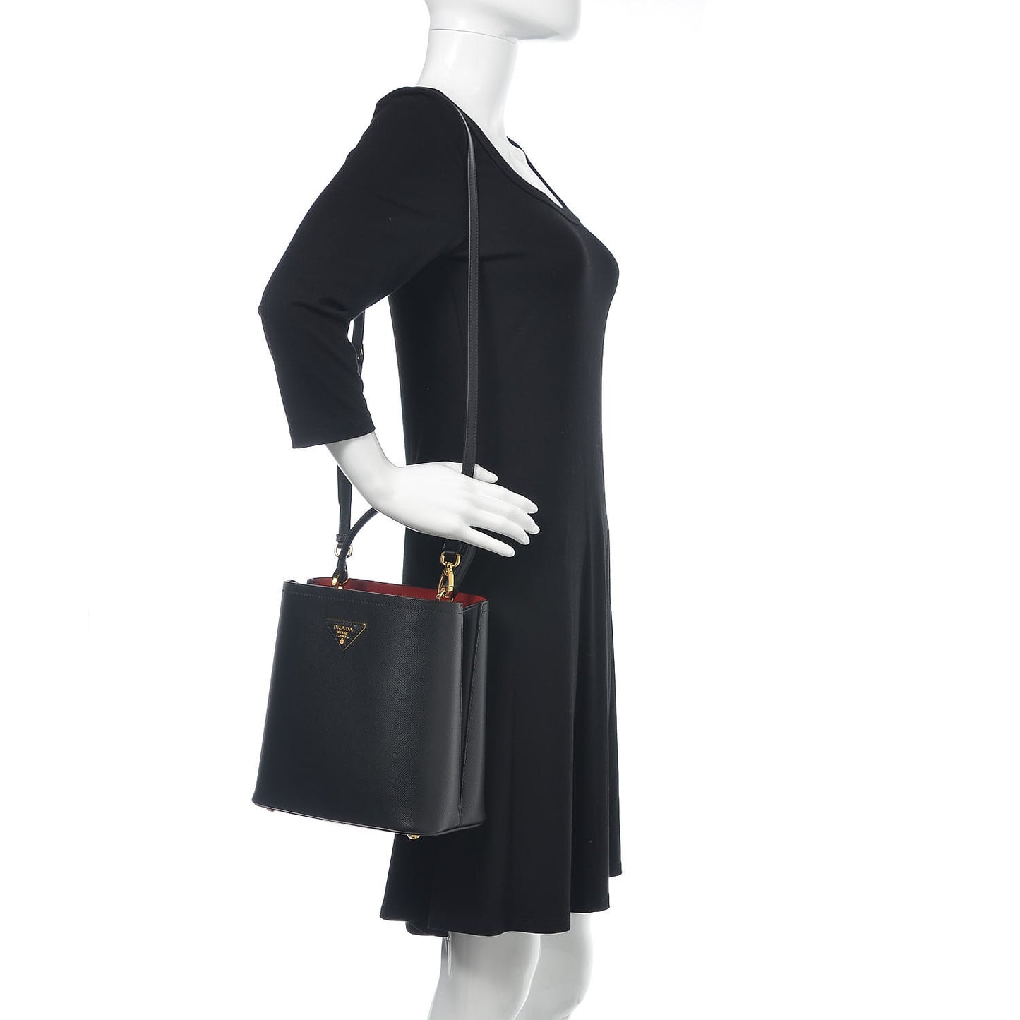 Saffiano Cuir Medium Panier Bucket Bag Black Fuoco
