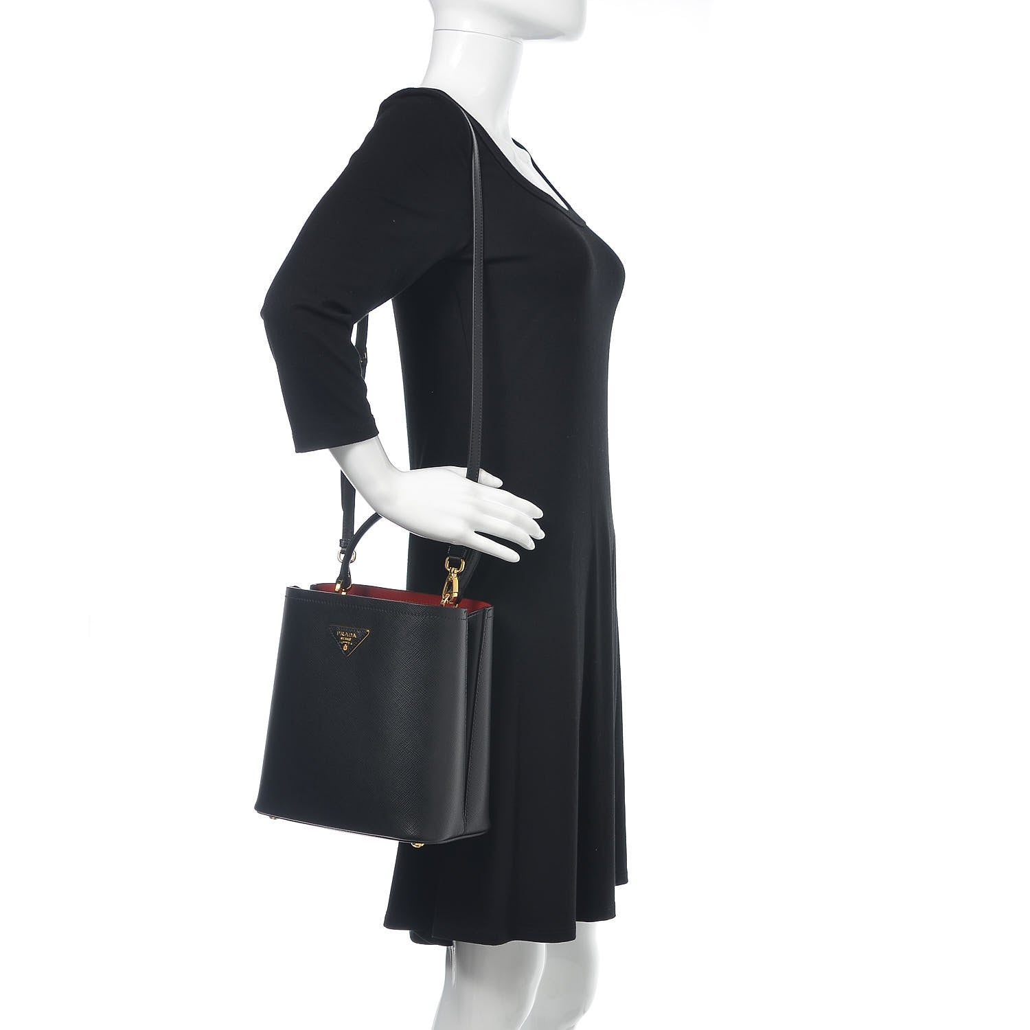 Prada Saffiano Cuir Medium Panier Bucket Bag Black Fuoco 2 of 9