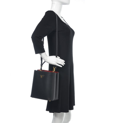 Prada Saffiano Cuir Medium Panier Bucket Bag Black Fuoco 2 of 9