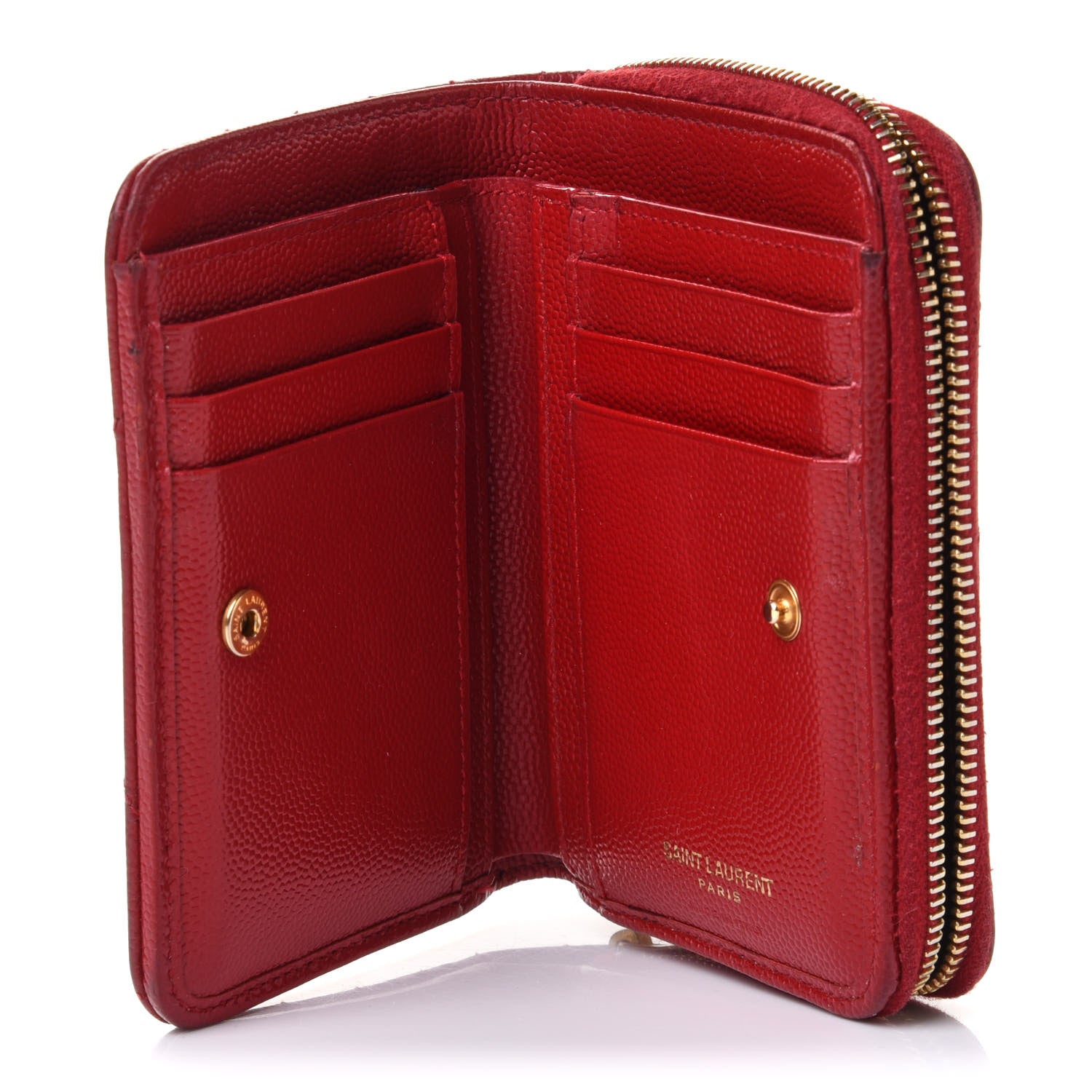 Saint Laurent Grain De Poudre Matelasse Chevron Monogram Compact Zip Around Wallet Rouge Eros 5 of 9