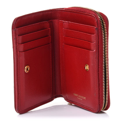 Saint Laurent Grain De Poudre Matelasse Chevron Monogram Compact Zip Around Wallet Rouge Eros 5 of 9