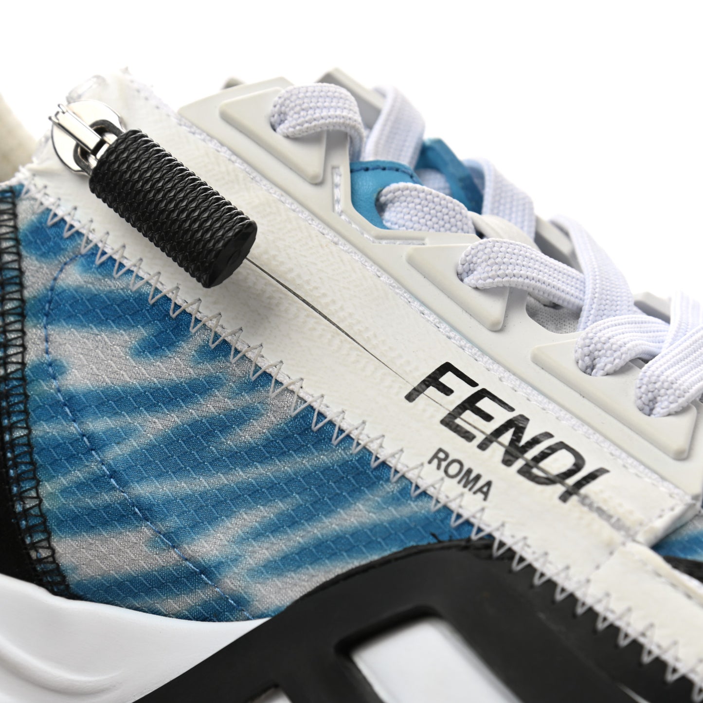 X SARAH COLEMAN Nylon Suede Lycra FF Vertigo Womens Fendi Flow Low Top Sneakers 36 Transparent Cyber Blue Black