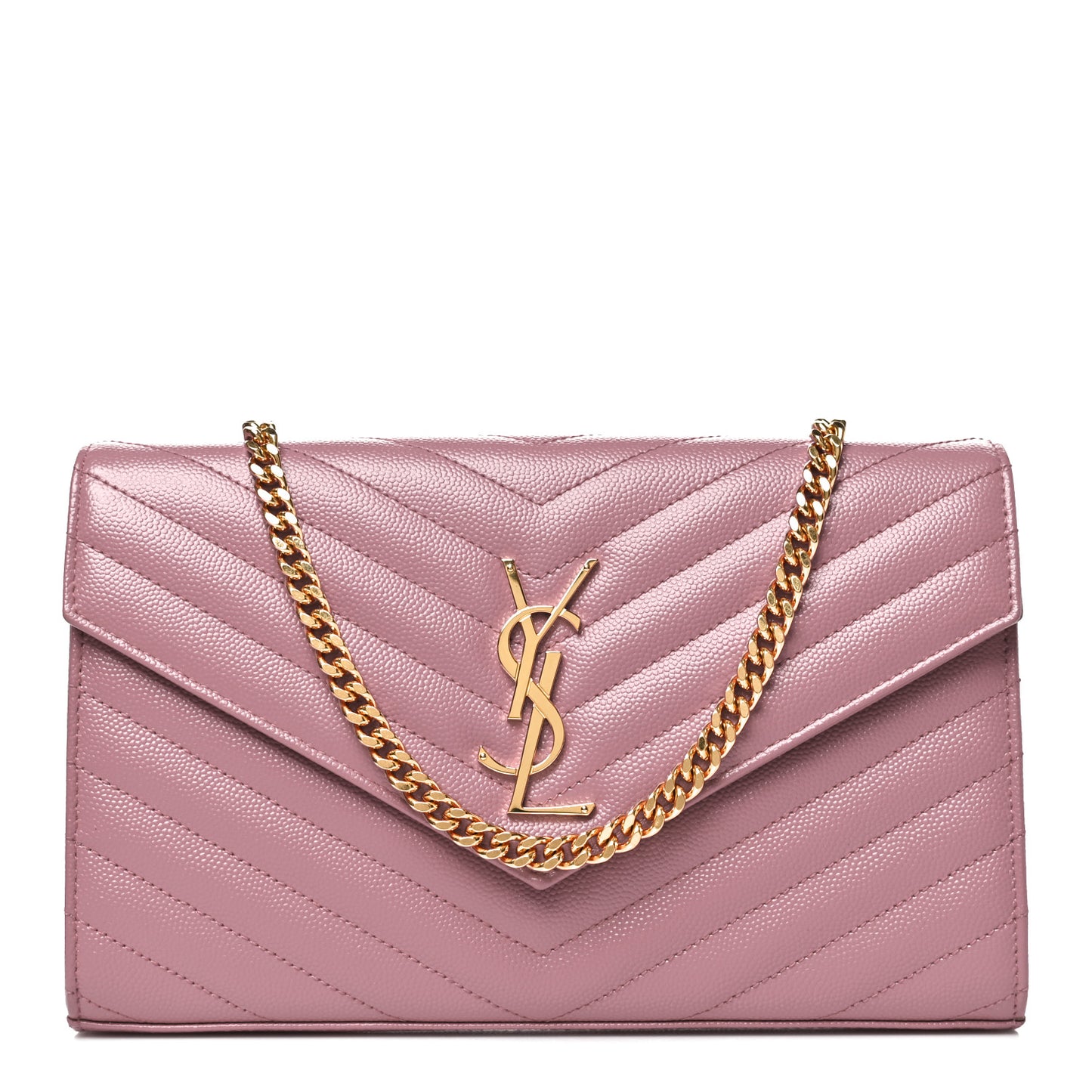 Grain De Poudre Matelasse Chevron Monogram Chain Wallet Fuxia Couture