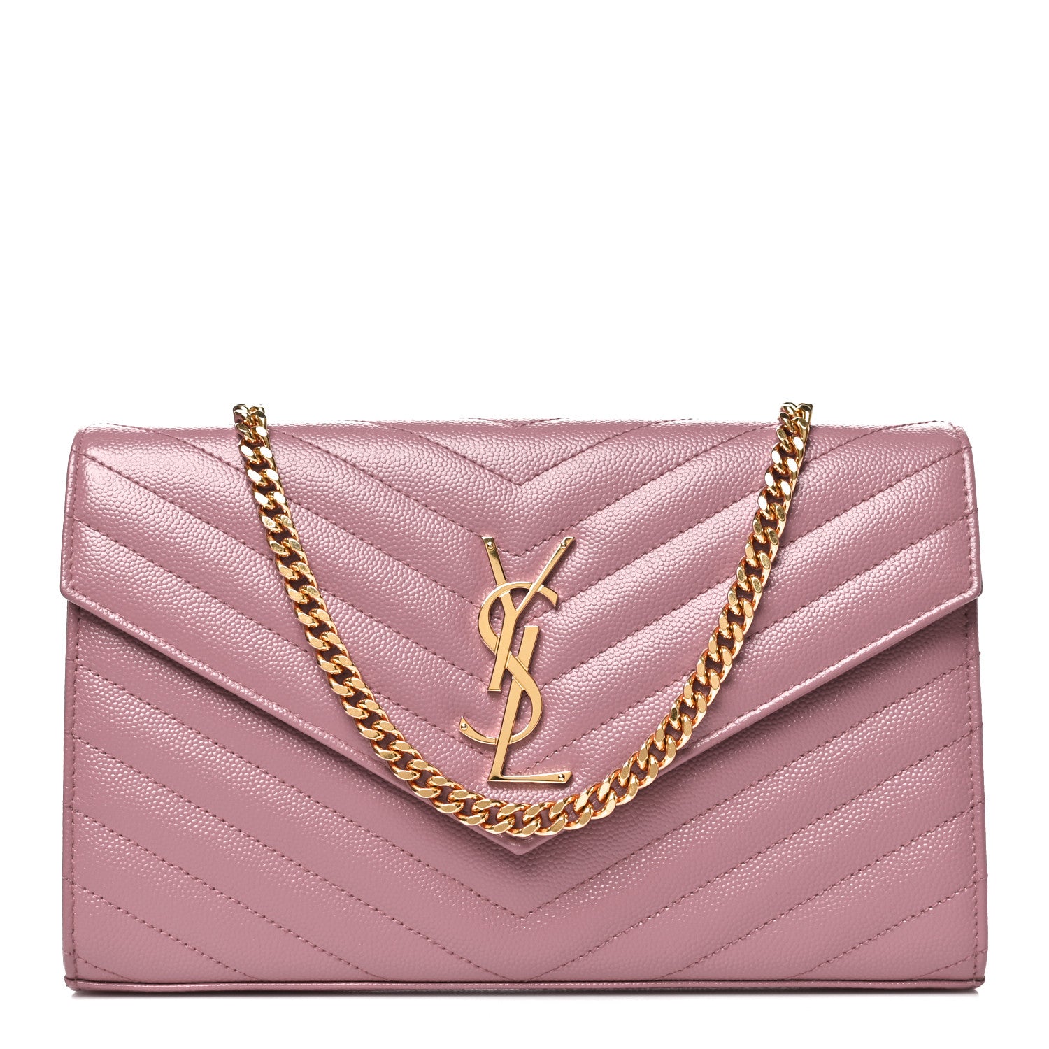 Saint Laurent Grain De Poudre Matelasse Chevron Monogram Chain Wallet Fuxia Couture 1 of 11