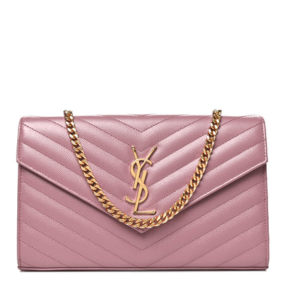 Saint Laurent Grain De Poudre Matelasse Chevron Monogram Chain Wallet Fuxia Couture 1 of 11