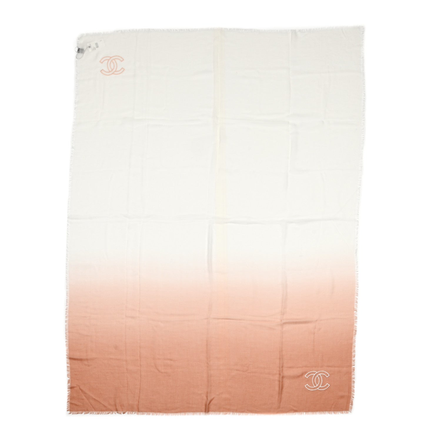 Chanel Cashmere CC Fringe Scarf White Pink 1 of 5