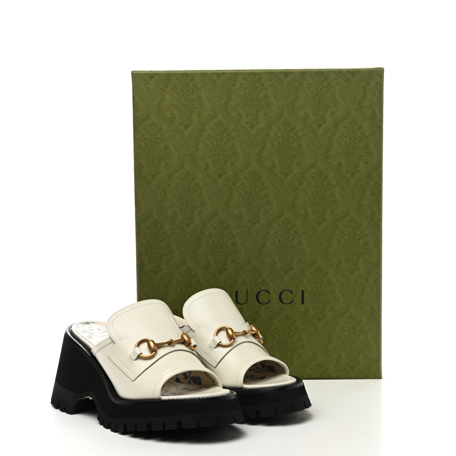 Gucci Cordovan Lux Womens Harald Horsebit Platform Slide Sandals 37.5 Dusty White 9 of 9