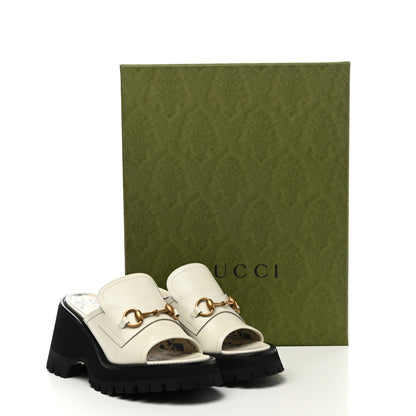 Gucci Cordovan Lux Womens Harald Horsebit Platform Slide Sandals 37.5 Dusty White 9 of 9