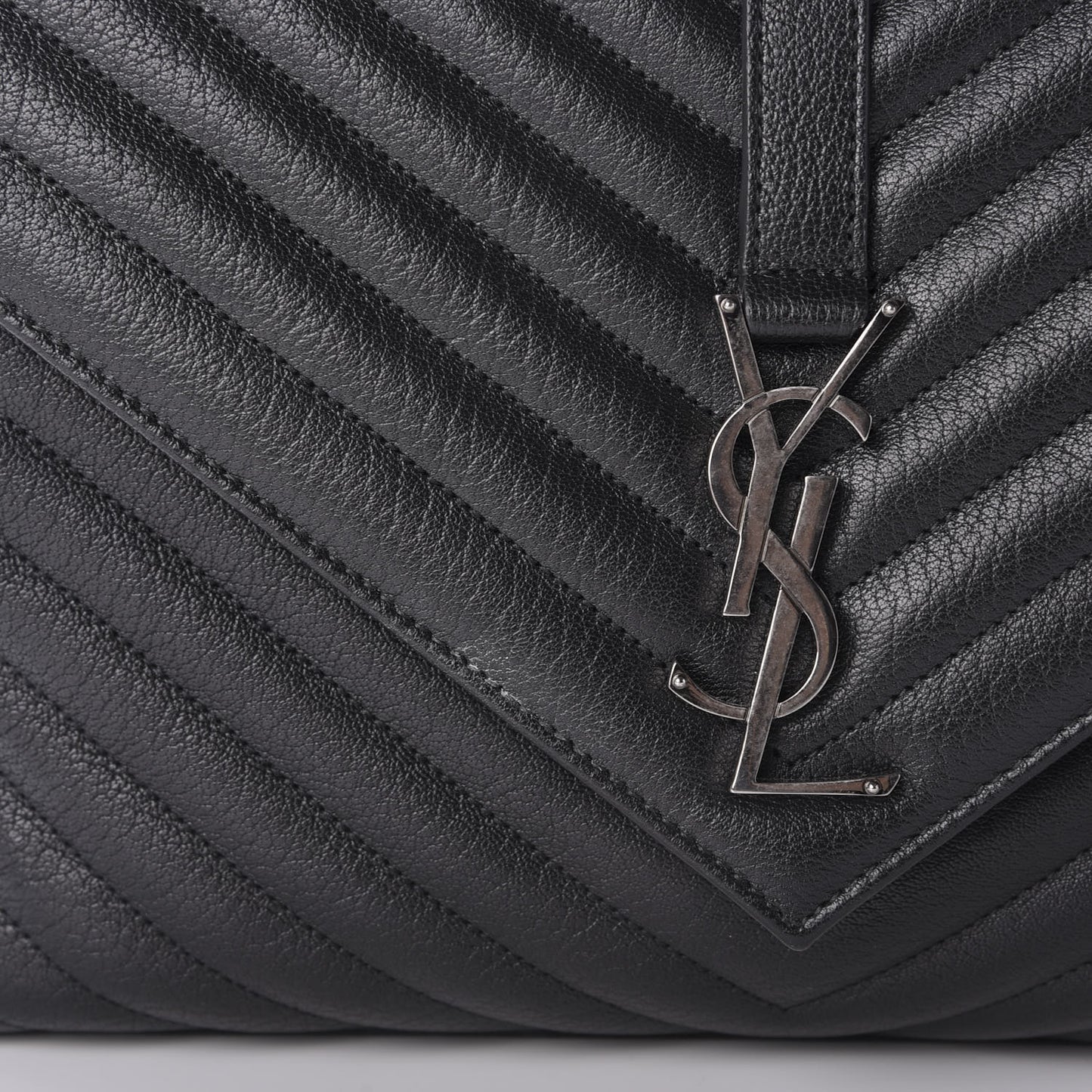 Sheepskin Matelasse Chevron Monogram Monochrome Large College Satchel Black