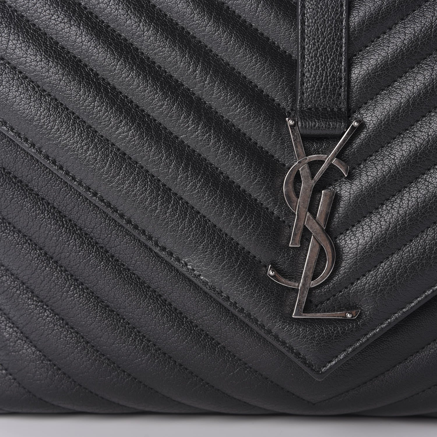 Saint Laurent Sheepskin Matelasse Chevron Monogram Monochrome Large College Satchel Black 12 of 12