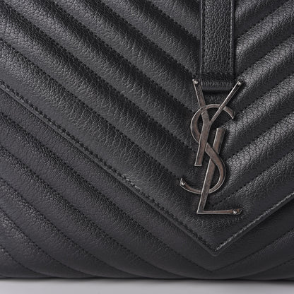 Saint Laurent Sheepskin Matelasse Chevron Monogram Monochrome Large College Satchel Black 12 of 12