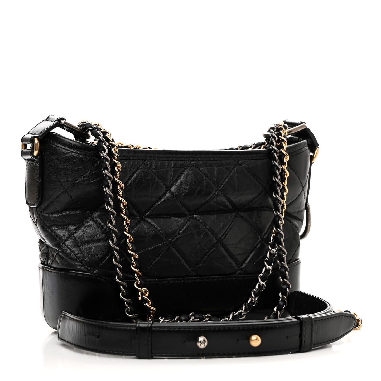 Aged Calfskin Quilted Small Gabrielle Hobo Black