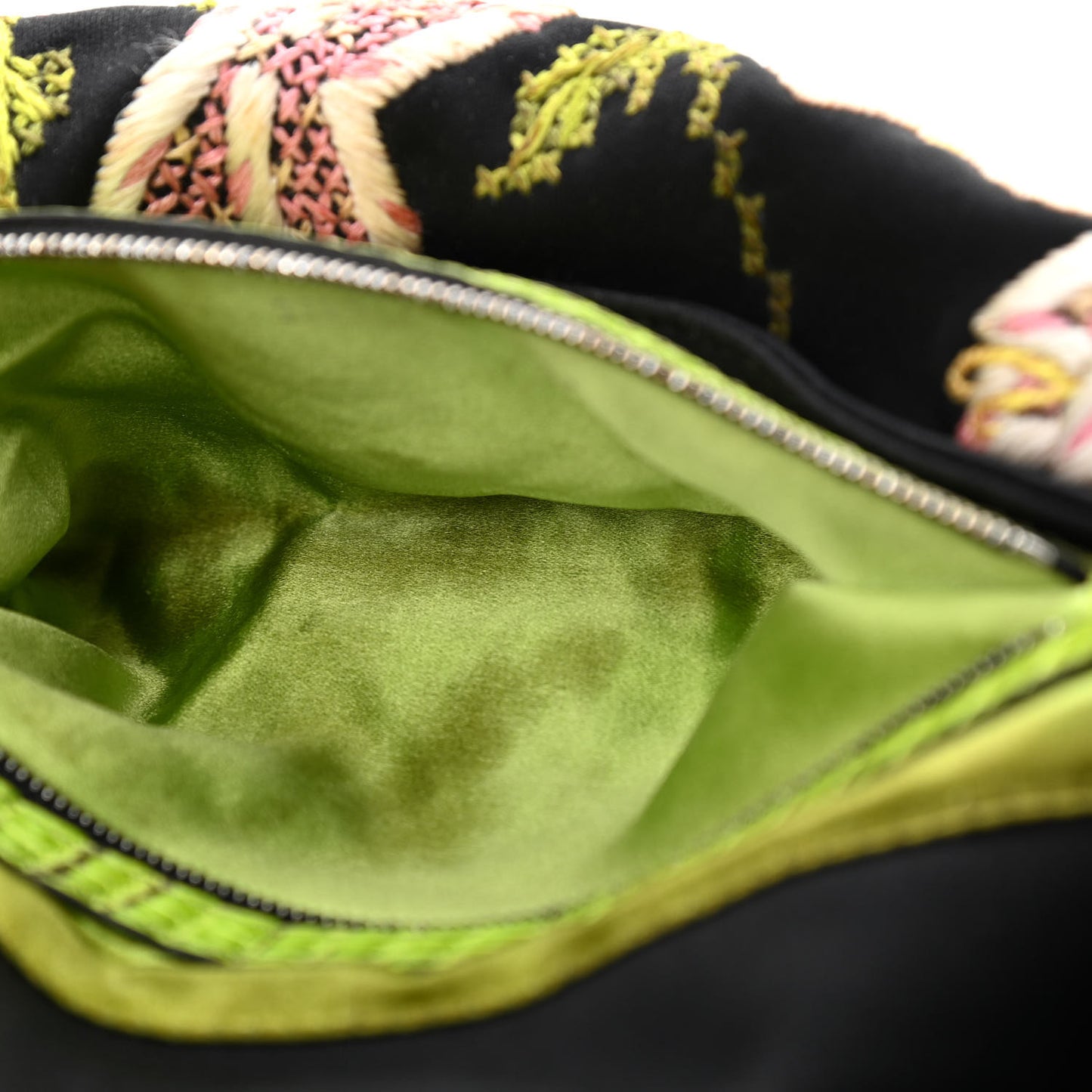 Canvas Lizard Embroidered Flower Baguette Black Multicolor