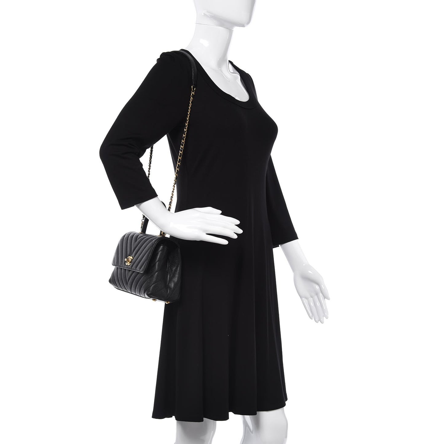 Caviar Chevron Quilted Mini Coco Handle Flap Black