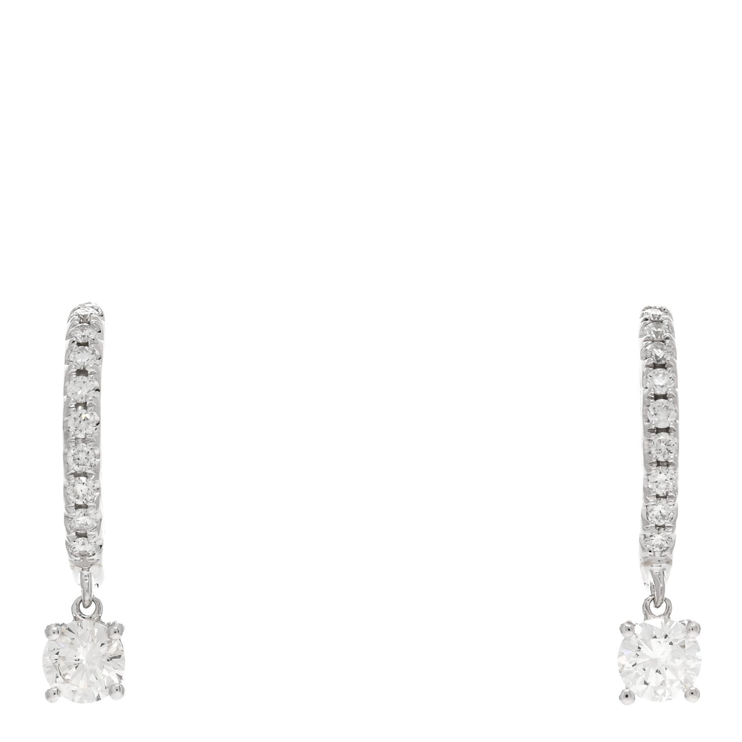 18K White Gold Diamond Round Huggie Drop Earrings