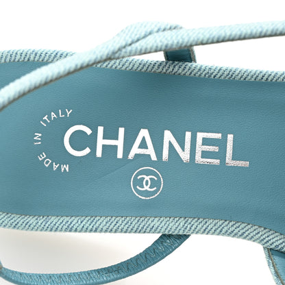 Chanel Denim Cap Toe CC Slingback Flats 37 Blue 8 of 9