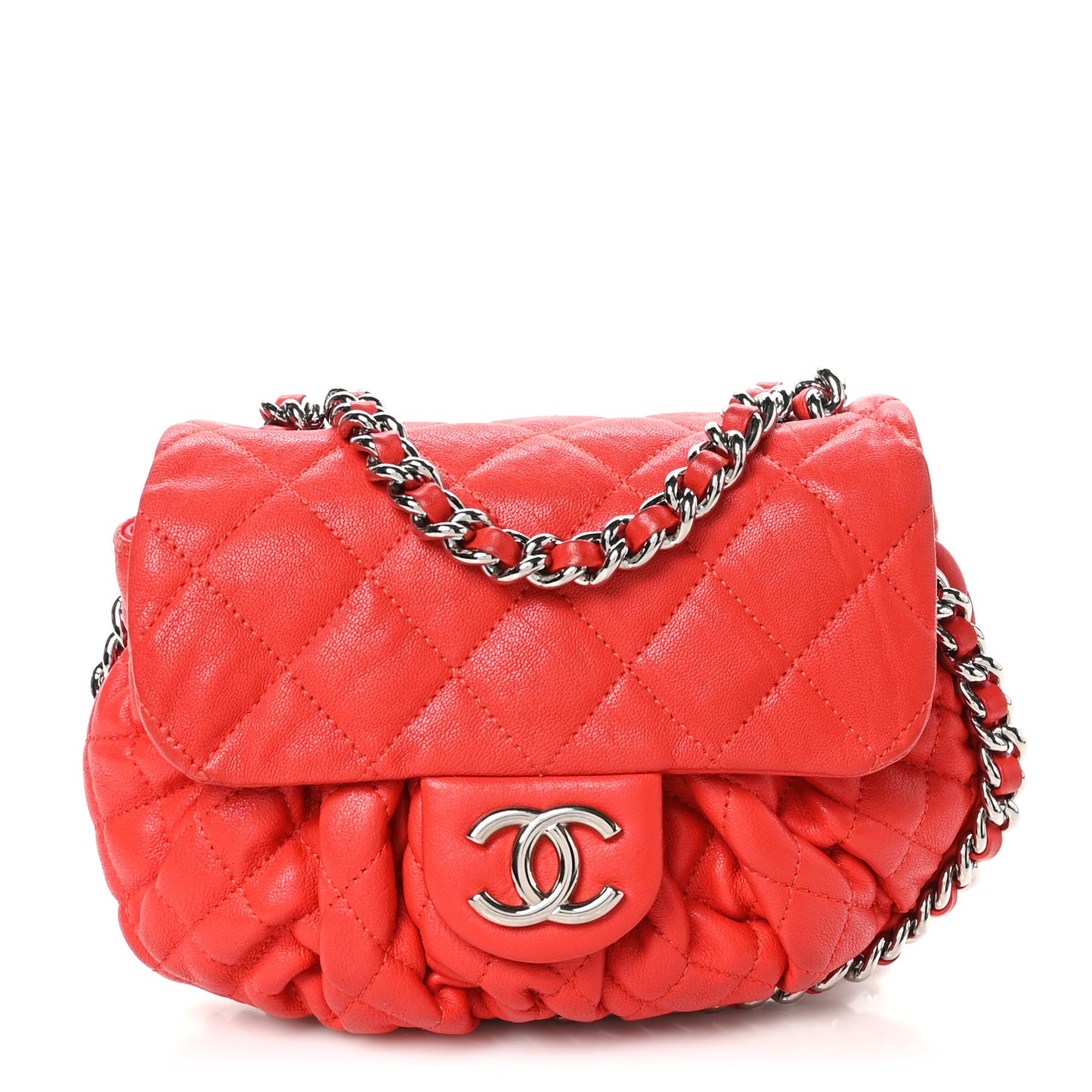 Washed Lambskin Quilted Mini Chain Around Messenger Red